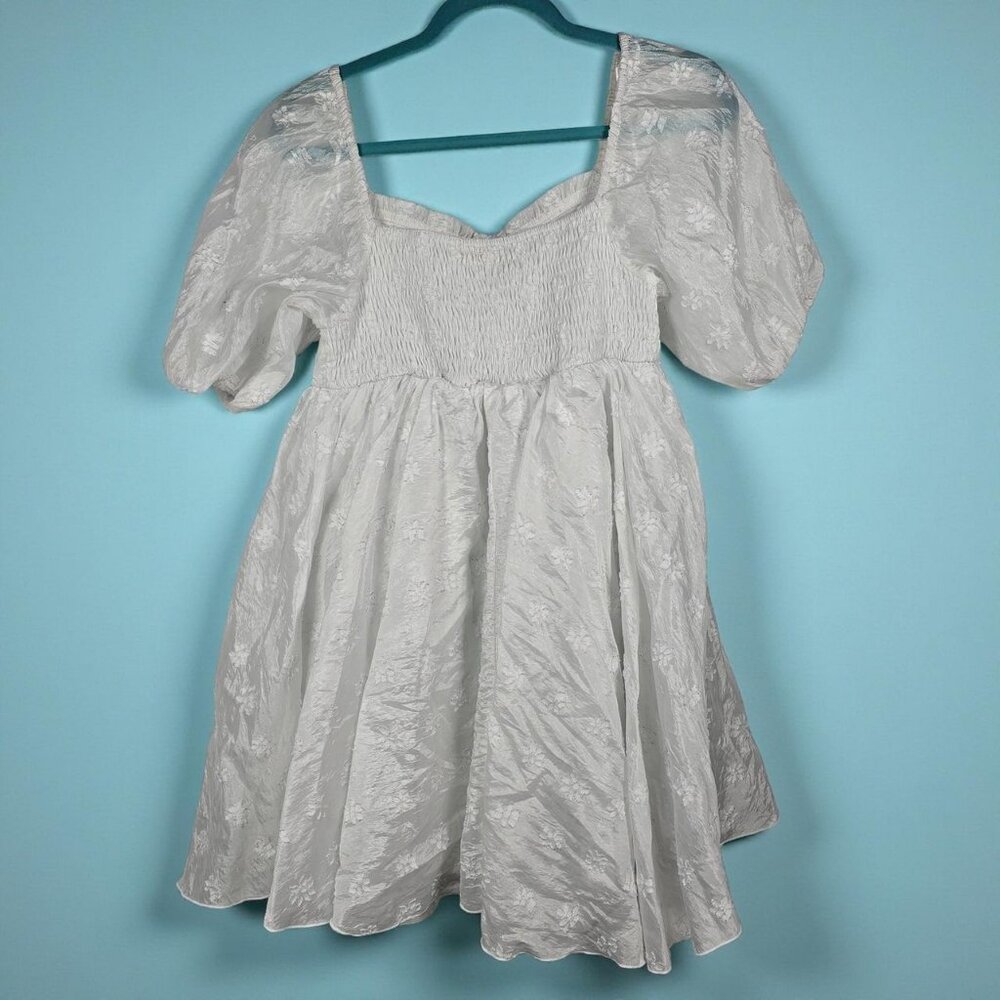 White Puff Sleeve Mini Dress